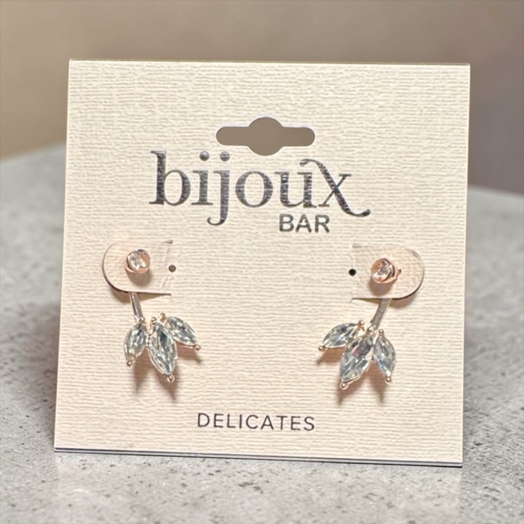 Rose Gold Crystal Leaf Drop Earrings - Pink/Gold (Br555)